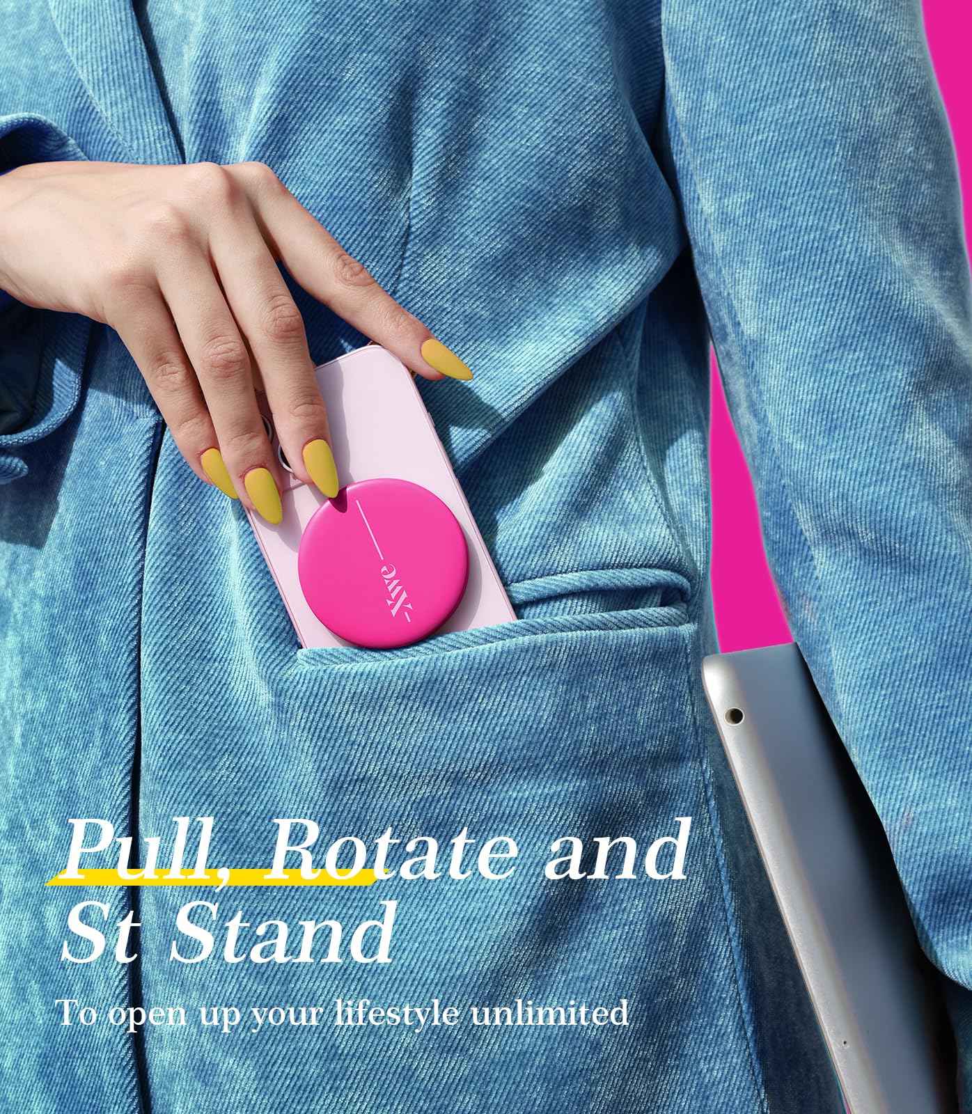 XWE Cell Phone Stand Compatible with Magsafe Mirror Mount [Anti-Scratch & Portable] Girls Women Magnetic Travel Makeup Mirror Desk Fits for iPhone 16/15/14/13/12 Plus Pro Max (Fuchsia)