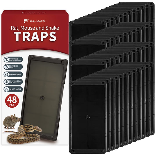 LULUCATCH Super Glue Traps 48 Pack for Mice & Snakes, Larger, Heavier Sticky Traps with Non-Toxic Glue. Sticky Mouse Traps Indoor, Easy to Set, Safe to Children & Pets