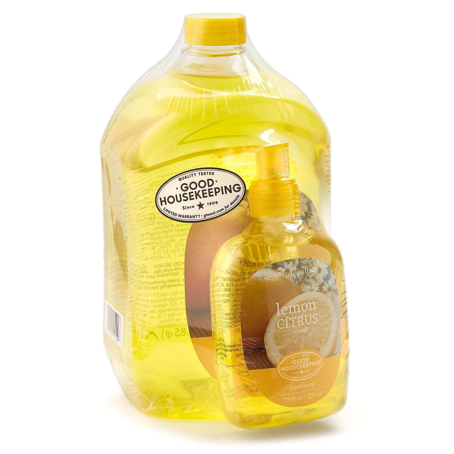 SIMPLE PLEASURES Premium Hand Soap Collection - Lemon Scent, 7.9 oz Bottle with Jumbo 59 oz Refill - Goodhousekeeping Seal Approved - Multiple Scents Lemon Hand Soap Dispenser, Lemon Hand Soap Refills