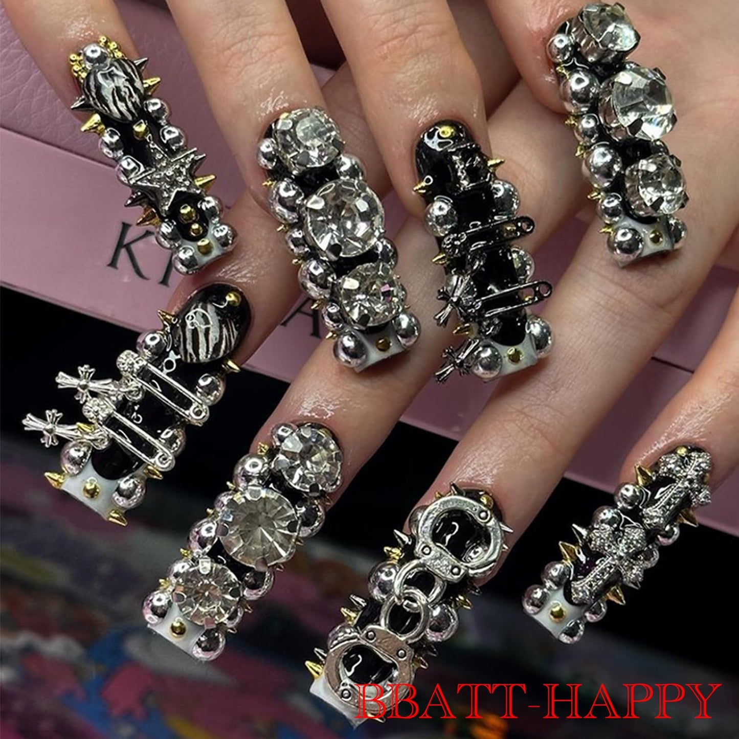 BBATT-HAPPY 144PCS Nail Charms for Acrylic Nails,Silver Star Planet Cross Punk Door Handle Pin Handcuffs Mechanical Parts Alloy Nail Art Accessories,Nail Jewels for Nail Art Supplies Craft DIY