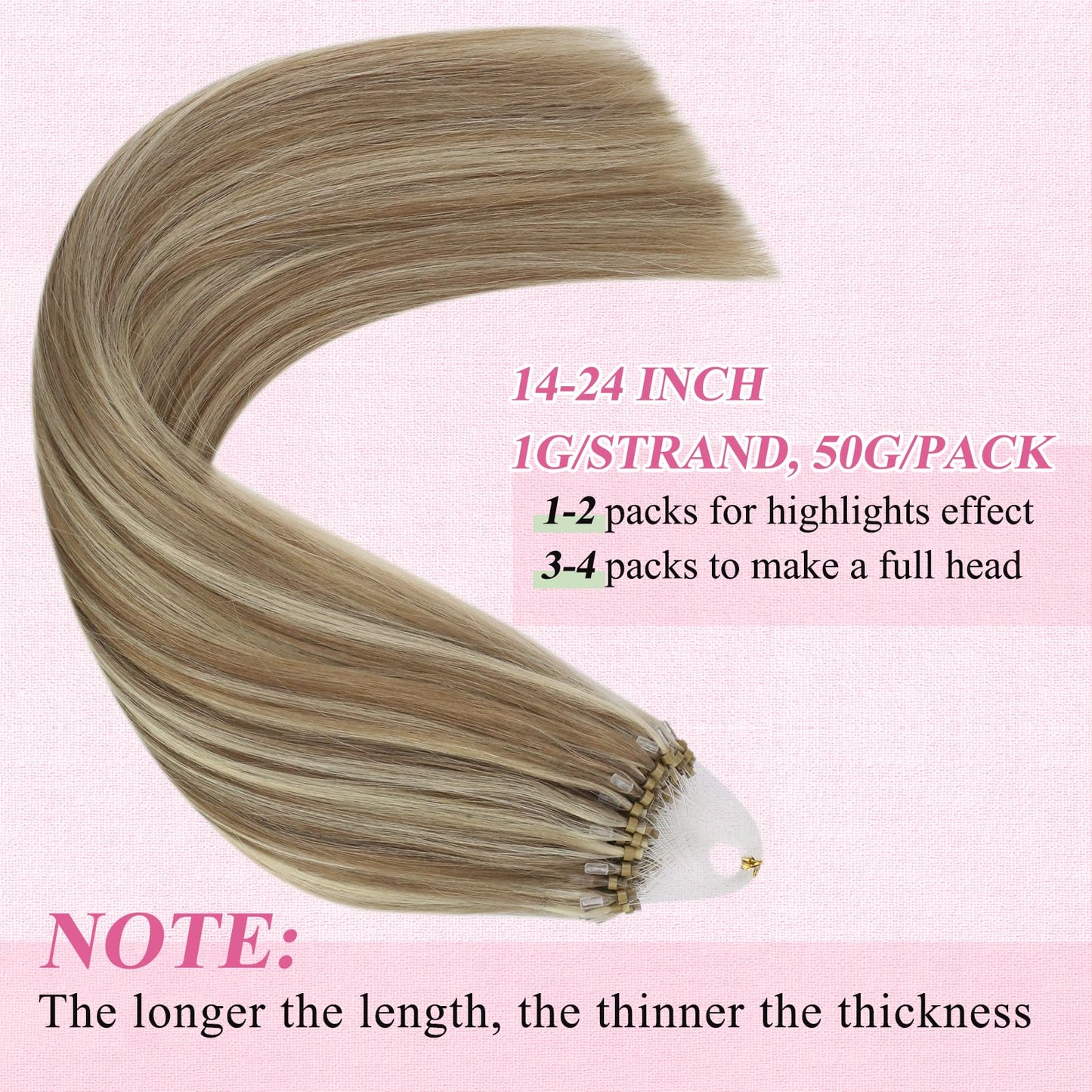 YoungSee Microbead Hair Extensions Highlight Micro Hair Extensions Real Human Hair Light Brown Highlight Blonde Micro Beads Human Hair Extensions for Short Hair 14In 50s/50g Bead Hair Extension Soft