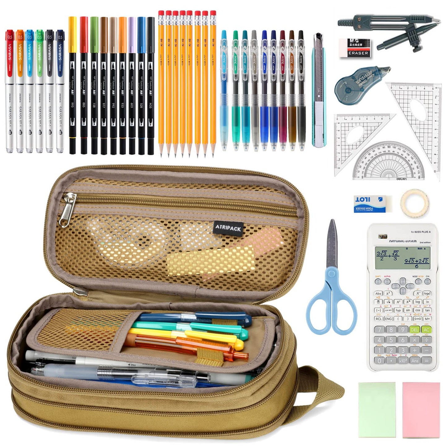 Pencil Case Big Capacity High Large Storage Tactical Small Tool Pouch Bag Marker Pen Case Stationery Bag Travel Holder School College Office Organizer for Kids Men Women Adult Teens (Brown)