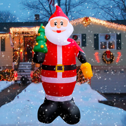 SEASONBLOW 10 FT LED Light Up Inflatable Christmas Santa Claus with Xmas Tree Decoration for Lawn Yard Home Indoor Outdoor