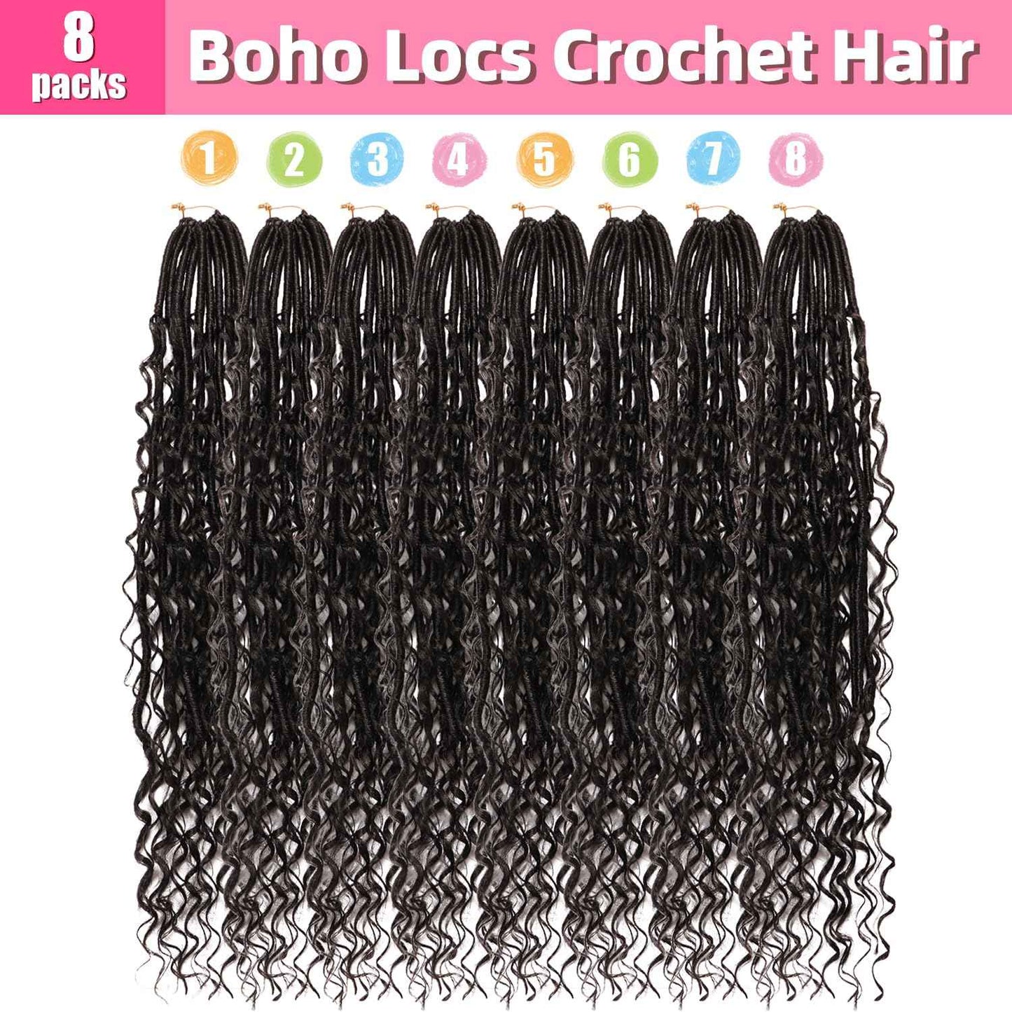 Soft Boho Locs Crochet Hair for Black Women-24 Inch 8 Packs Goddess Faux Locs Crochet Human Hair Feeling Pre Looped with Curly Ends (1B, 24 Inch(Pack of 8))