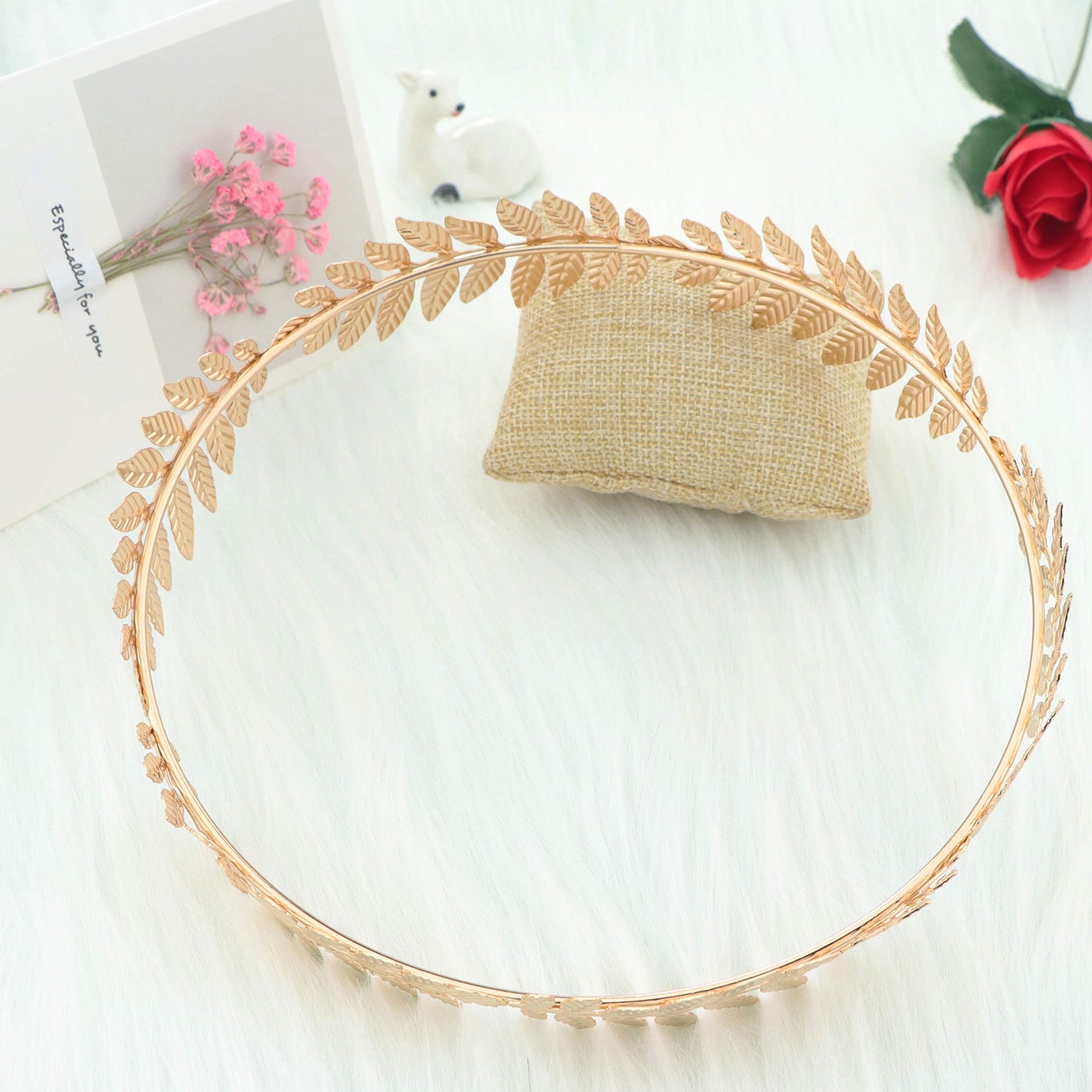 FUNRUN JEWELRY 4PCS Goddess Headband Leaf Arm Cuff Jewelry Set Crown Laurel Costume Accessory Armband Hair Band Bridal Wedding Jewelry Adjustable