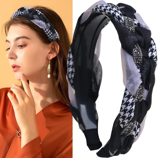 CIVFCRT Headbands for Women Non Slip Headbands Black Mesh Braided Headbands with Teeth Hairband Hair Weaving Shape Wide Knotted Headband Hair Accessories Fashion Hair Head Bands for Girls