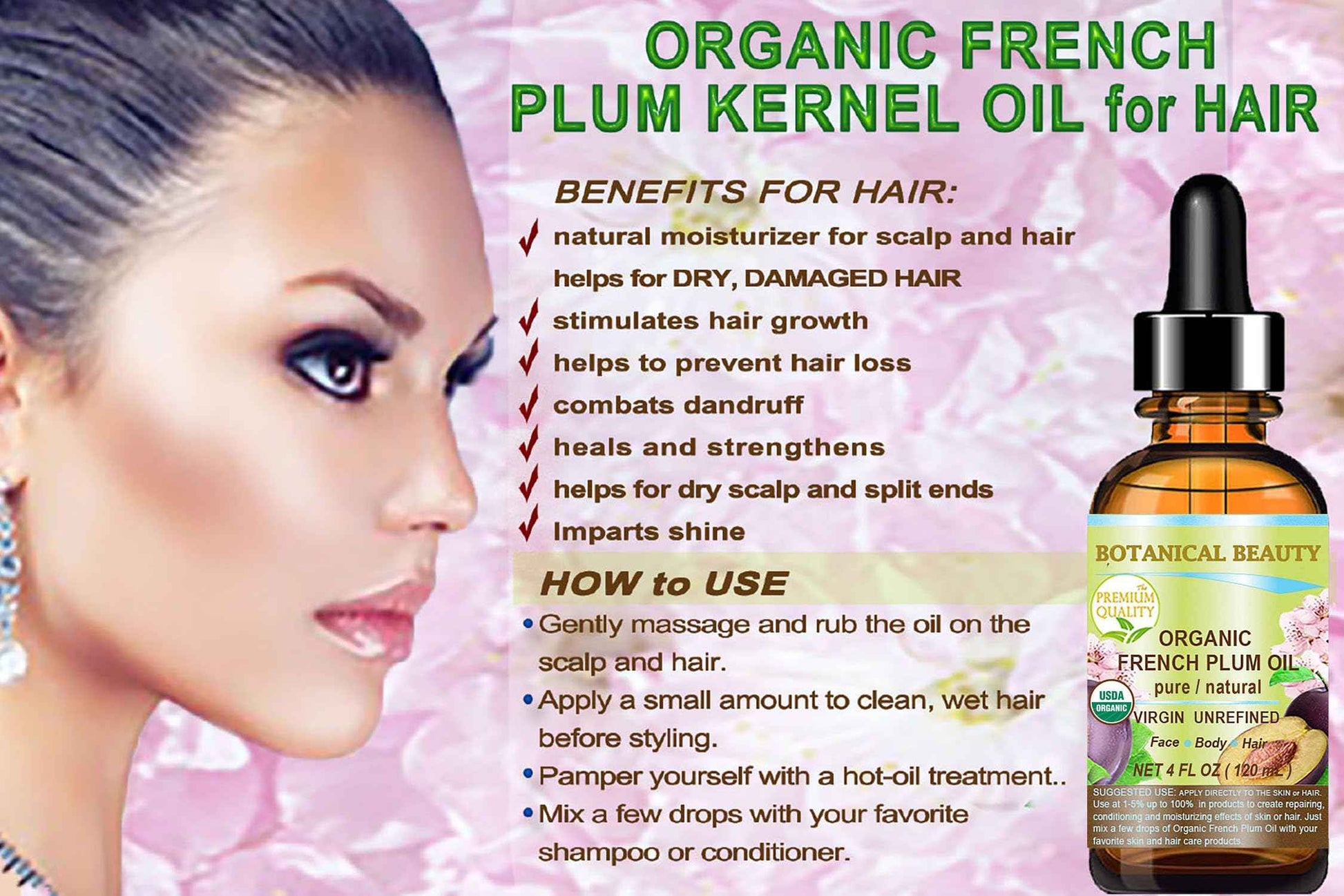 Botanical Beauty Organic French PLUM OIL 100% Pure Natural VIRGIN UNREFINED Cold-Pressed Carrier Oil for Face, Skin, Body, Hair, Lip, Nails. Rich in Vitamin E, Omega 6, Omega 9 (1 Fl Oz)