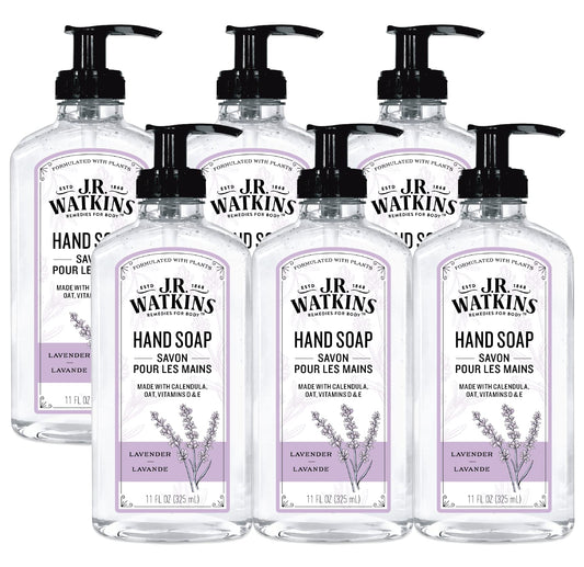 J.R. Watkins Gel Hand Soap, Scented Liquid Hand Wash for Bathroom or?Kitchen, USA Made and Cruelty Free, 11 fl oz, Lavender, 6 Pack