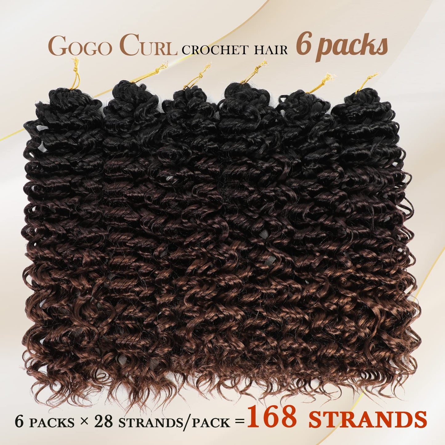 Dansama GoGo Curl Crochet Hair 18 Inch Curly Crochet Hair, Ocean Wave Crochet Hair Water Wave Synthetic Braiding Hair Extensions for Black Women (18 inch (Pack of 6), 1B/4/30)