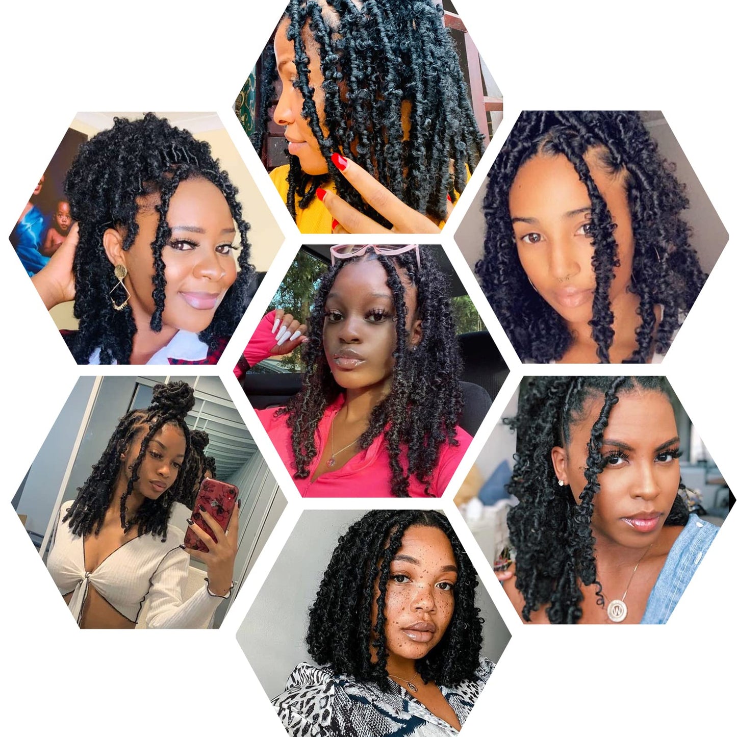 GUOHUI Super Light Butterfly Locs Crochet Hair 14 Inch 6 Packs Pre-Looped Soft Distressed Faux Locs Braids for Women Kids (14 Inch,1B#)