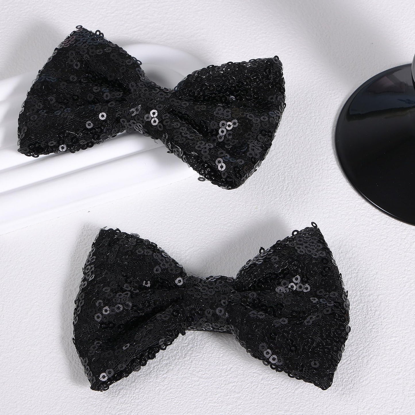 4in Fashion Bow Hairpin Glitter Black Sequins Hair Bow Alligator Clip Sparkly Cheer Barrettes for Teens Toddler Girls Kids Children Women Halloween Wedding Dress Decor Accessory