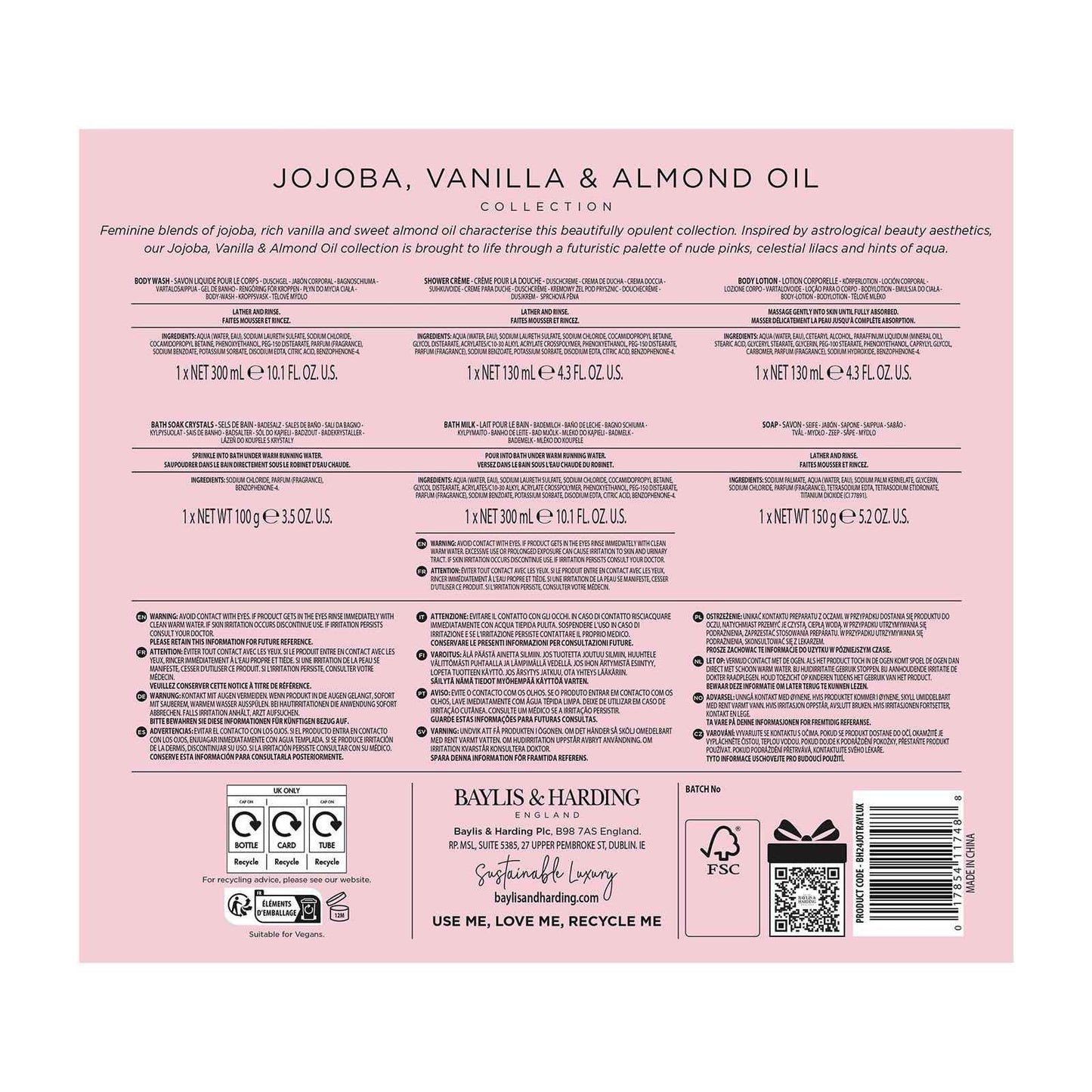 Baylis & Harding Gift Set for Women - Luxury Skin & Body Pack - Jojoba, Vanilla & Almond Oil