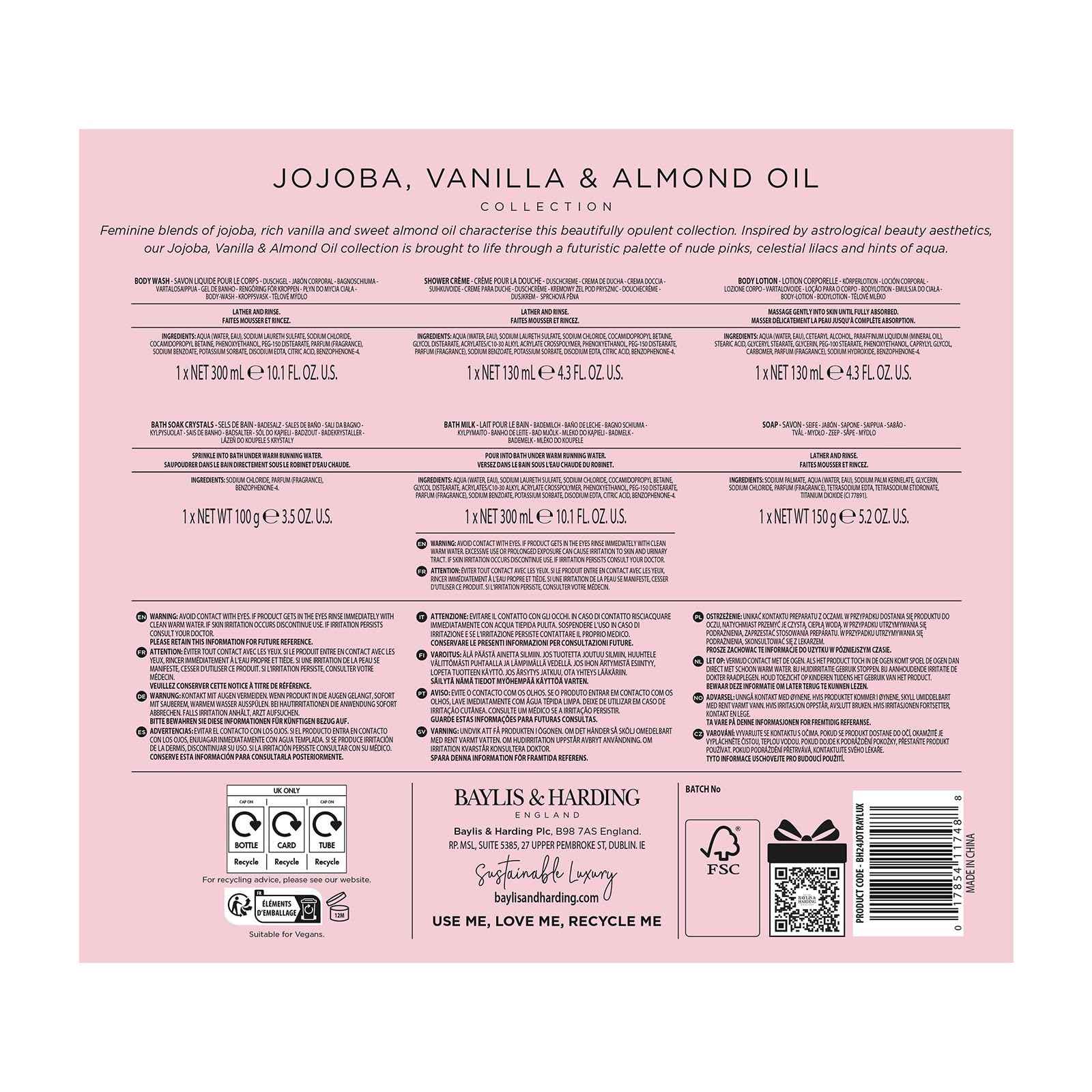 Baylis & Harding Gift Set for Women - Luxury Skin & Body Pack - Jojoba, Vanilla & Almond Oil