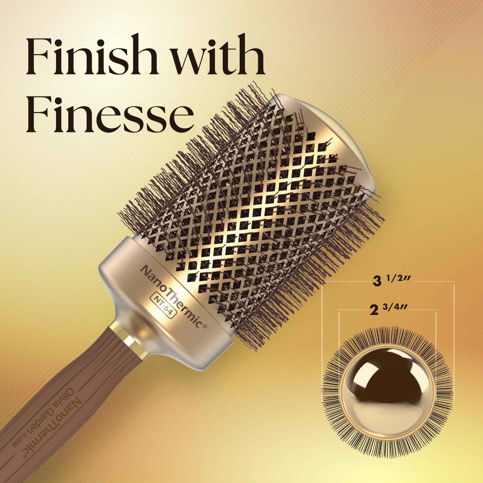 Olivia Garden NanoThermic Ceramic + Ion Round Thermal Hair Brush - Not Electrical - Professional Blowout Brush for Normal to Thick Hair - 2 3/4"-Diameter Barrel - NT-64