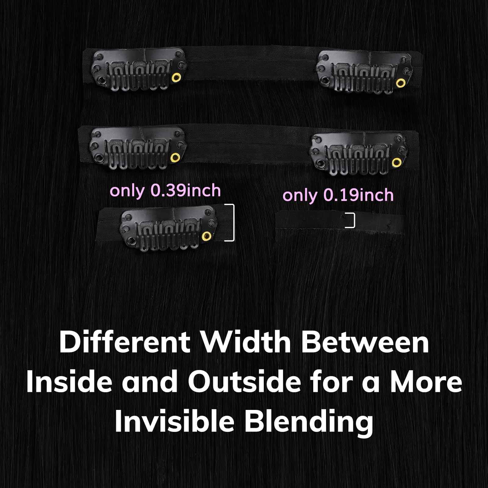 IDN BEAUTY Seamless Clip In Hair Extensions Human Hair Jet Black Real Remy Virgin Human Hair Seamless Clip Ins For Black Women PU Weft Invisible Edge Thick Soft Hair ST 80g 12 Inches