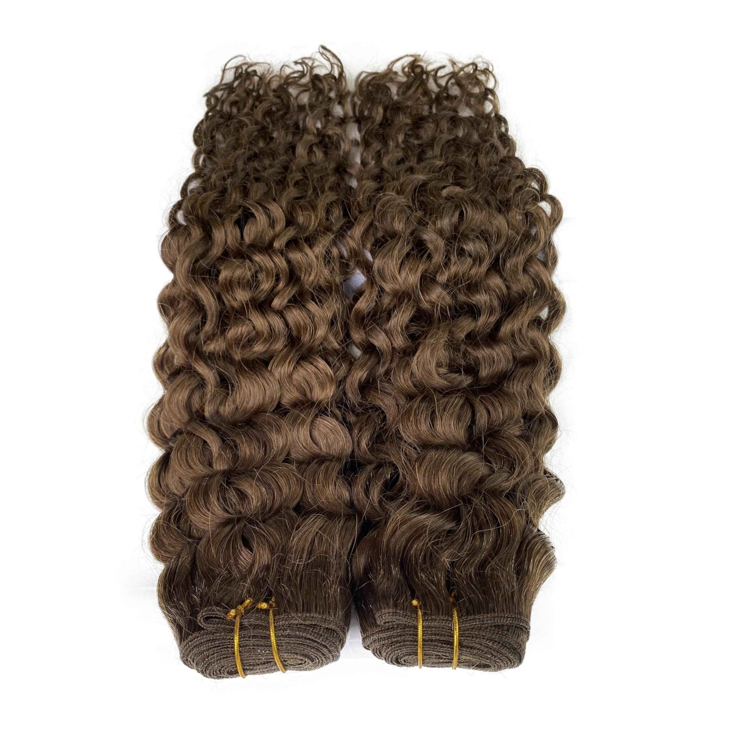 Sew in Hair Extensions Real Human Hair, Hand Tied Human Hair Weft Extensions 14 Inch Chocolate Brown Double Weft Full Head Curly Human Hair Weaves Bundles 80G Hair Wefts Weave Hair Extensions