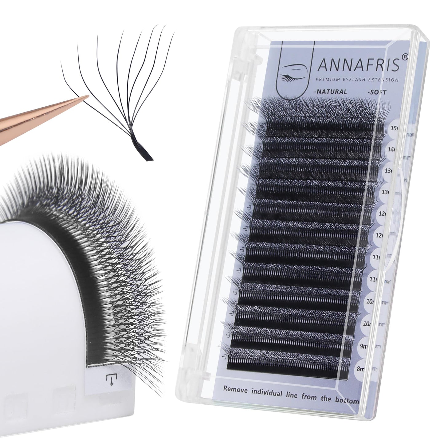 ANNAFRIS 8D Premade Fan W Shape Eyelash Extensions 0.07 D Curl 15mm Volume Self Fanning False Lashes Makeup Supplies Professional Use Lash Extension(0.07 D, 15mm)