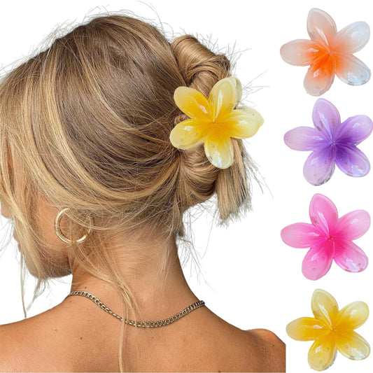 CongTil Floral Hair Clips Set - Large Non-Slip Hawaiian Plumeria Clips for Thick Hair, Strong Hold and Cute Design for Summer Holiday