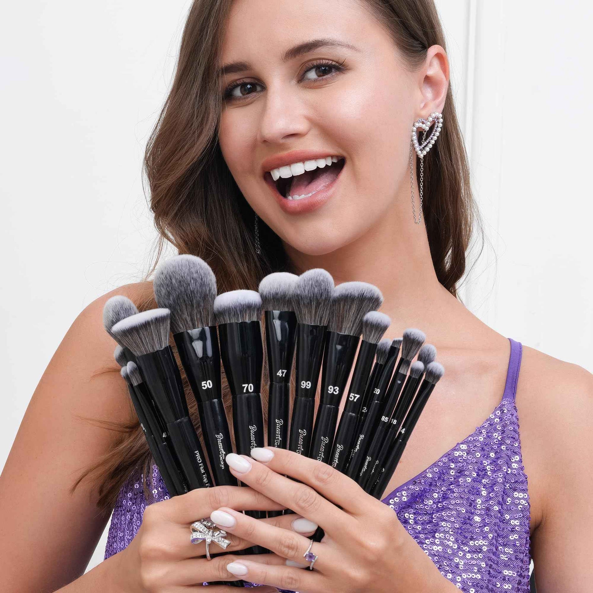 Bueart Design 19Pcs Professional Grade Labeled Makeup Brushes Set, Large Foundation Powder Contour Concealer eyeshadow Blush EyeLiner Make up Brushes,Premium Synthetic hair,Vegan Cruelty-free