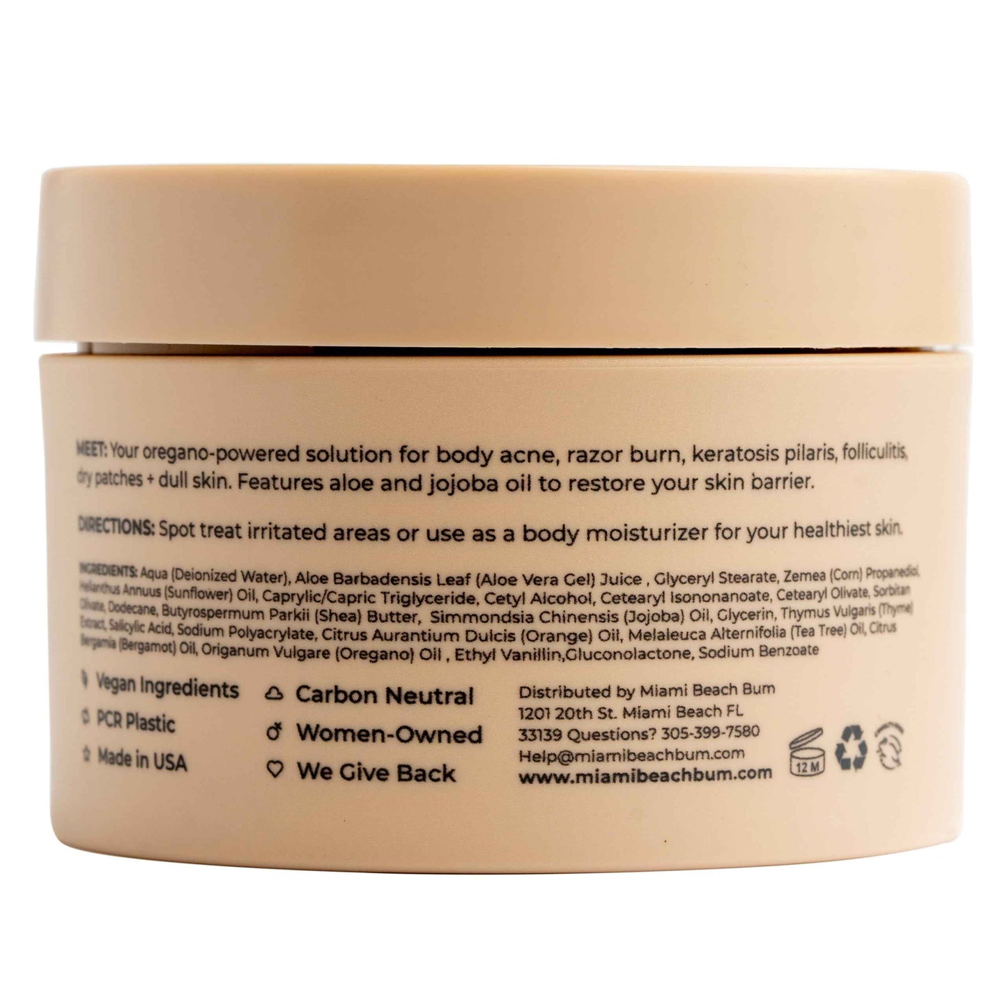 Miami Beach Bum, Bum + Body Cream Daily Moisturizer For Total Skin Health, Body Acne Treatment, Razor Bumps, Keratosis Pilaris, Ingrown Hairs, Sunburns, Blemishes, Orange 6.7 Fl OZ (Pack of 1)