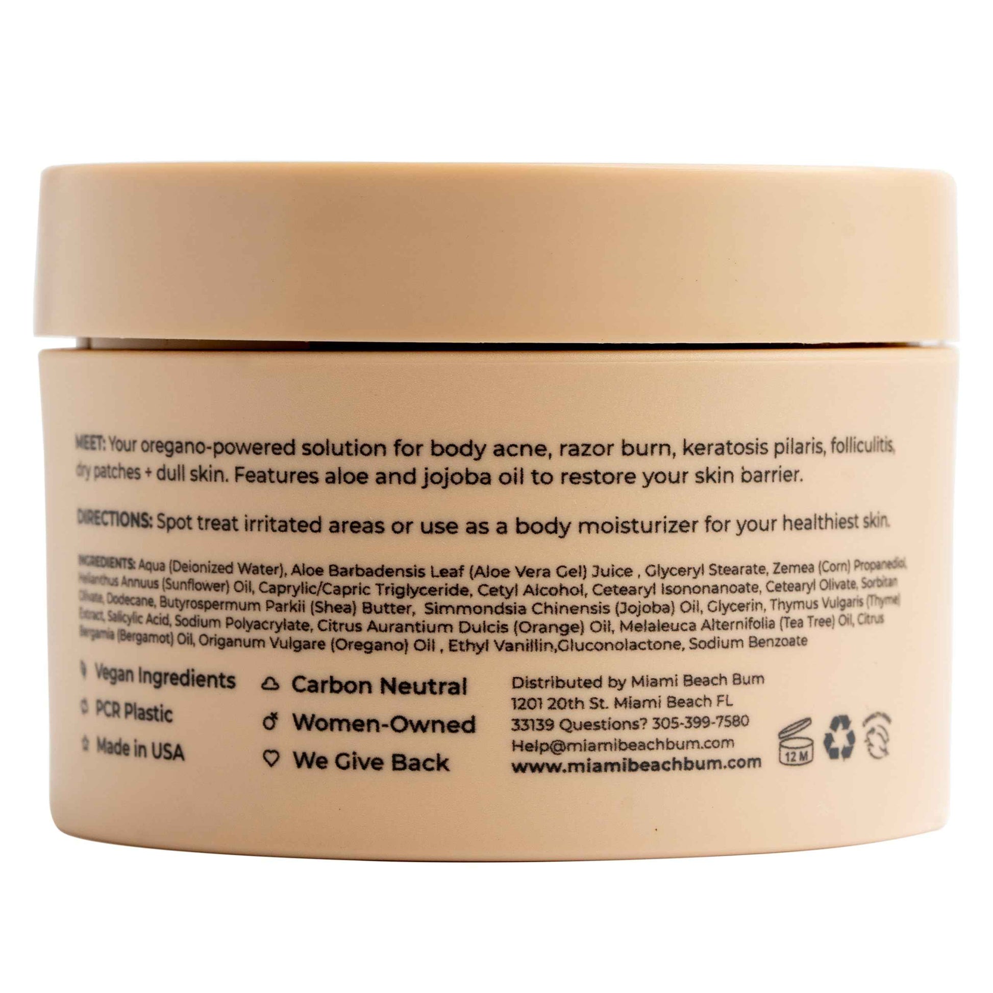 Miami Beach Bum, Bum + Body Cream Daily Moisturizer For Total Skin Health, Body Acne Treatment, Razor Bumps, Keratosis Pilaris, Ingrown Hairs, Sunburns, Blemishes, Orange 6.7 Fl OZ (Pack of 1)