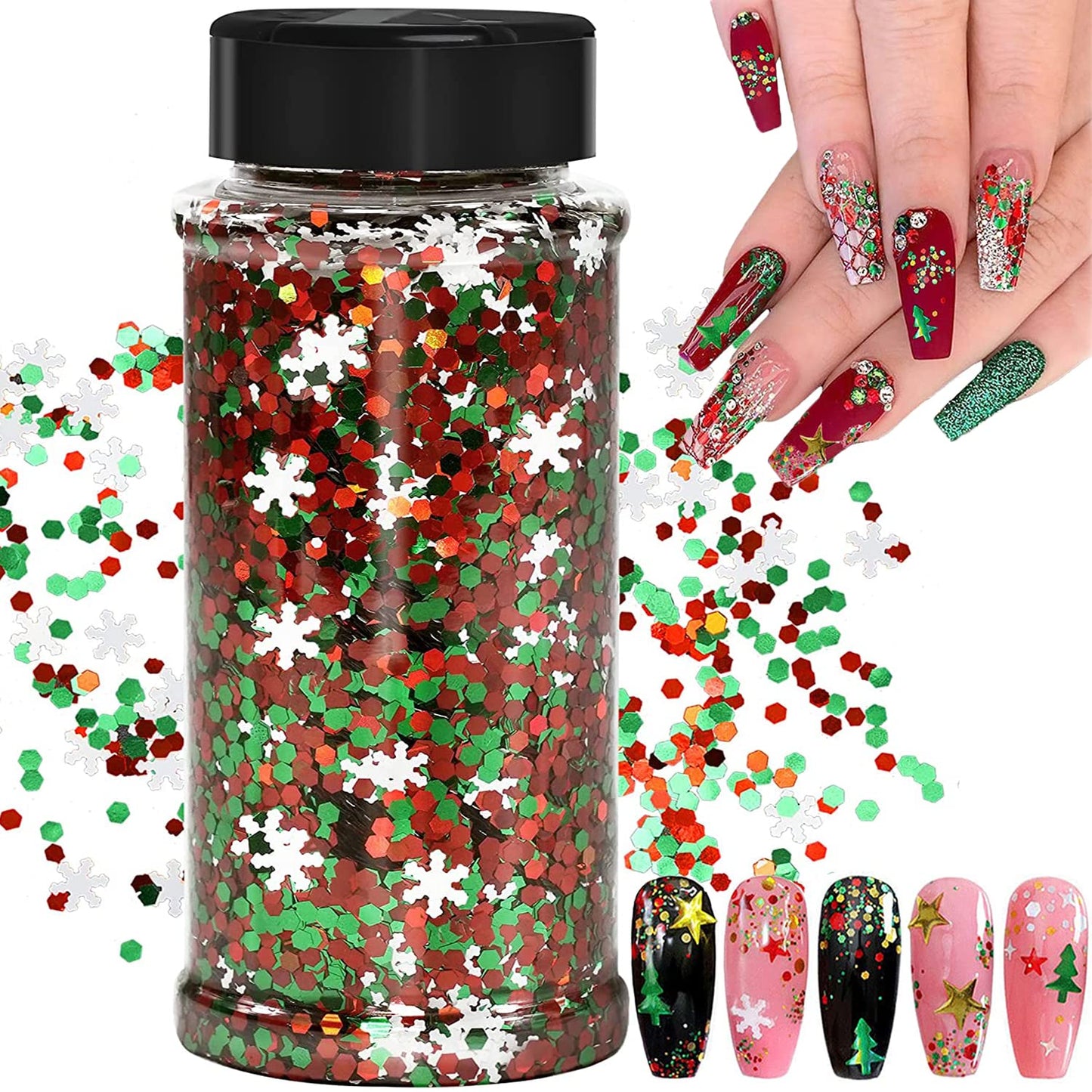 Christmas Nail Sequins,100g Christmas Glitter, Cosmetic Craft Holographic Glitter for Epoxy Resin, Laser Snowflake Christmas Tree Flakesfor Festival Nail Art Design or Make Up, Festival Decor（SD-10）