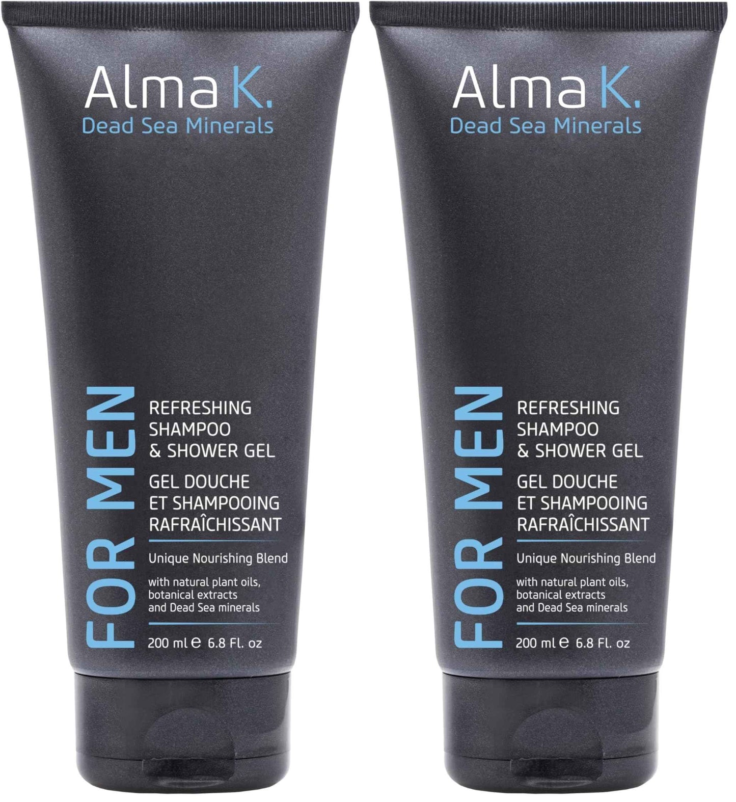 ALMA K Refreshing Shampoo and Shower Gel - 2 in 1 Mens Body Wash and Clarifying Shampoo - Antioxidant-Rich with Argan Oil, Dead Sea Minerals - 6.8 oz (Pack of 2)