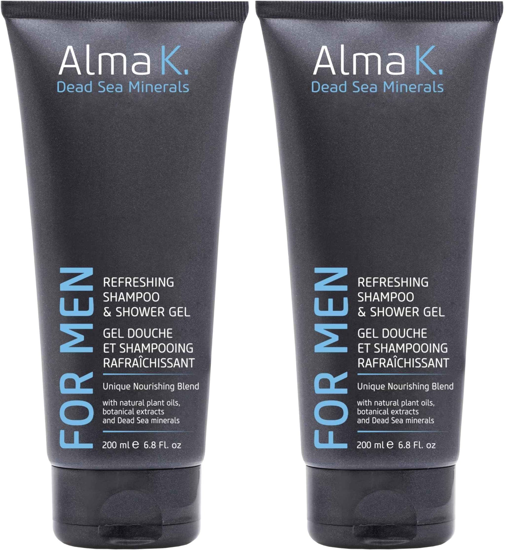 ALMA K Refreshing Shampoo and Shower Gel - 2 in 1 Mens Body Wash and Clarifying Shampoo - Antioxidant-Rich with Argan Oil, Dead Sea Minerals - 6.8 oz (Pack of 2)