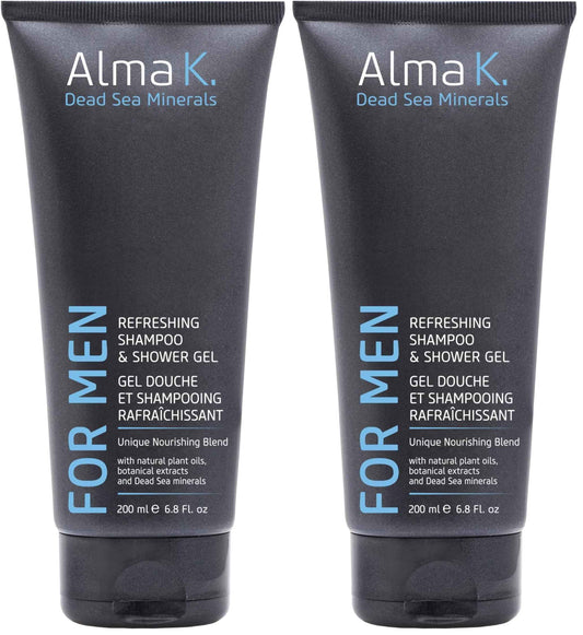ALMA K Refreshing Shampoo and Shower Gel - 2 in 1 Mens Body Wash and Clarifying Shampoo - Antioxidant-Rich with Argan Oil, Dead Sea Minerals - 6.8 oz (Pack of 2)