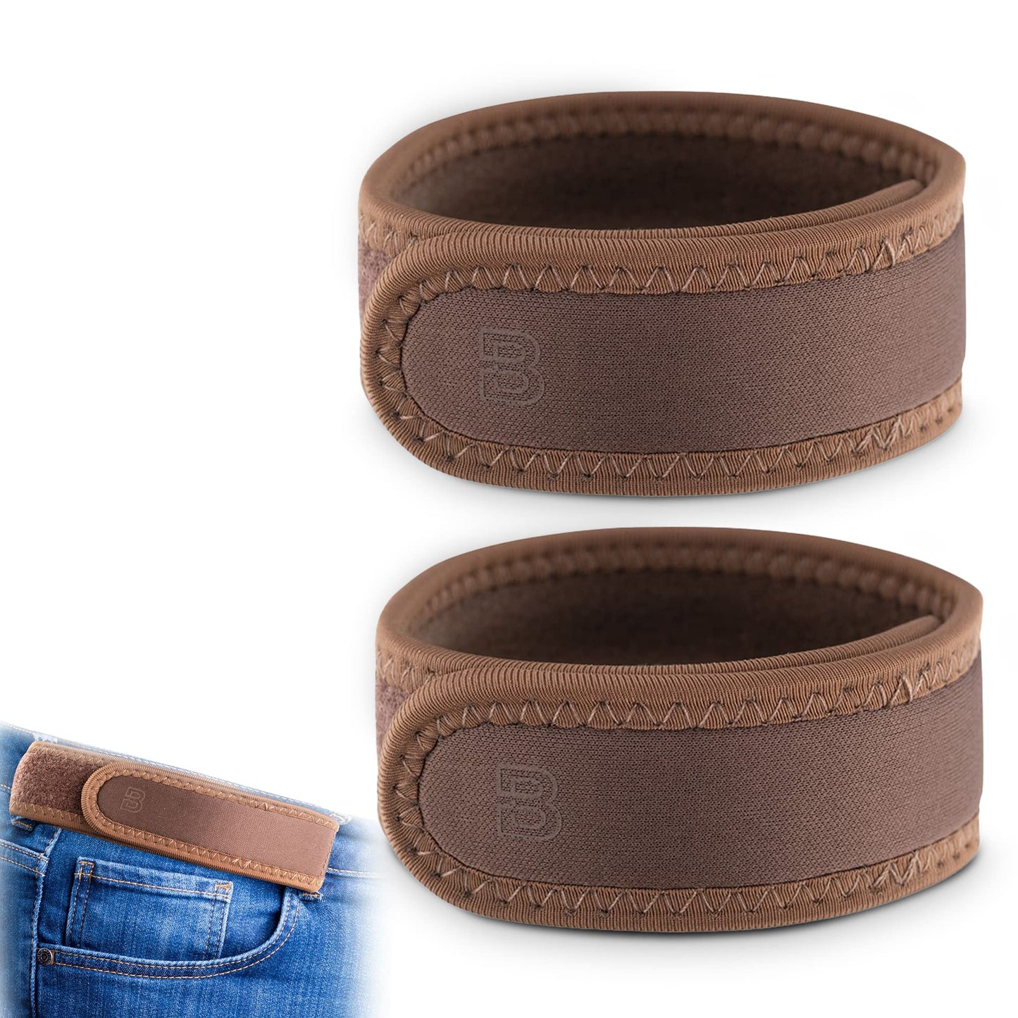 BeltBro Pro Pairs For Men – Next Generation Buckle-Free Elastic Belt With Ultra-Soft Edge Padding - Fits 1.5 Inch Belt Loops (Brown)