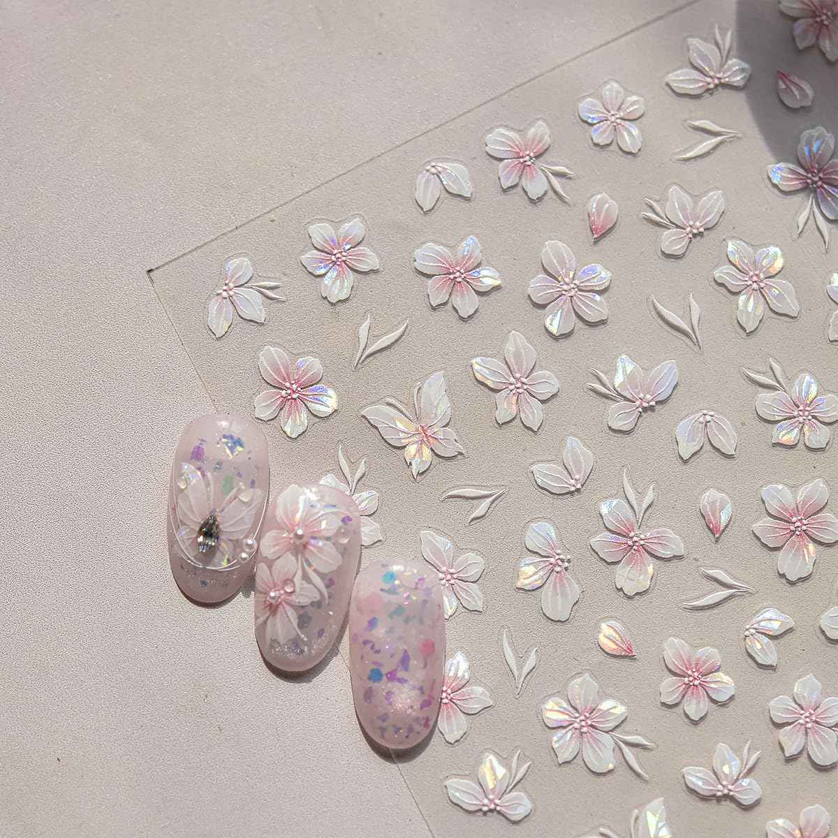 5D Embossed Flower Nail Art Stickers Pink Butterfly Nail Decals Spring Cherry Blossom Designs Self-Adhesive Nail Decor Flower Petal Nail Design Stickers Cute Nail Art Decals for Women DIY Manicure