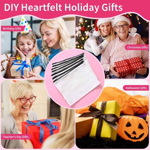 AMDAILY 12Pcs Sublimation Blank Canvas Makeup Bags, Bulk Blank DIY Heat Transfer Cosmetic Makeup Bags w/Black Zipper for Bridesmaid Makeup Bag Travel Toiletry Pouch Storage, Christmas Craft