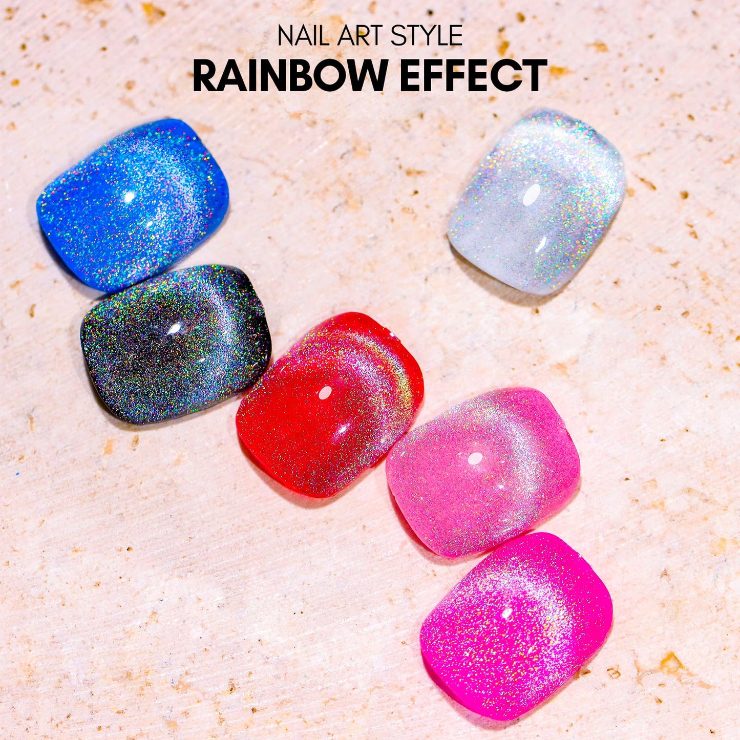 Makartt Gel Nail Polish, Universal Rainbow Cat Eye Gel Nail Polish 10ml Holographic 9D Sparkly Hole Cat Eye Glitter Spring Gel Polish with Magnet Stick Soak Off UV/LED Manicure Nail Art Designs