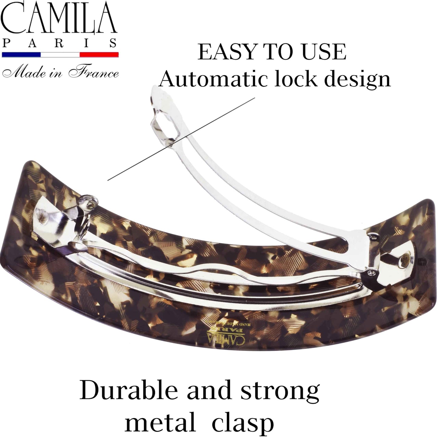 Camila Paris CP3571 French Hair Barrette Clip for Girls for Thick Curly Wavy Long Hair, Strong Hold Grip Hair Clips for Women, Automatic, No Slip Styling Girls Hair Accessories, Handmade in France