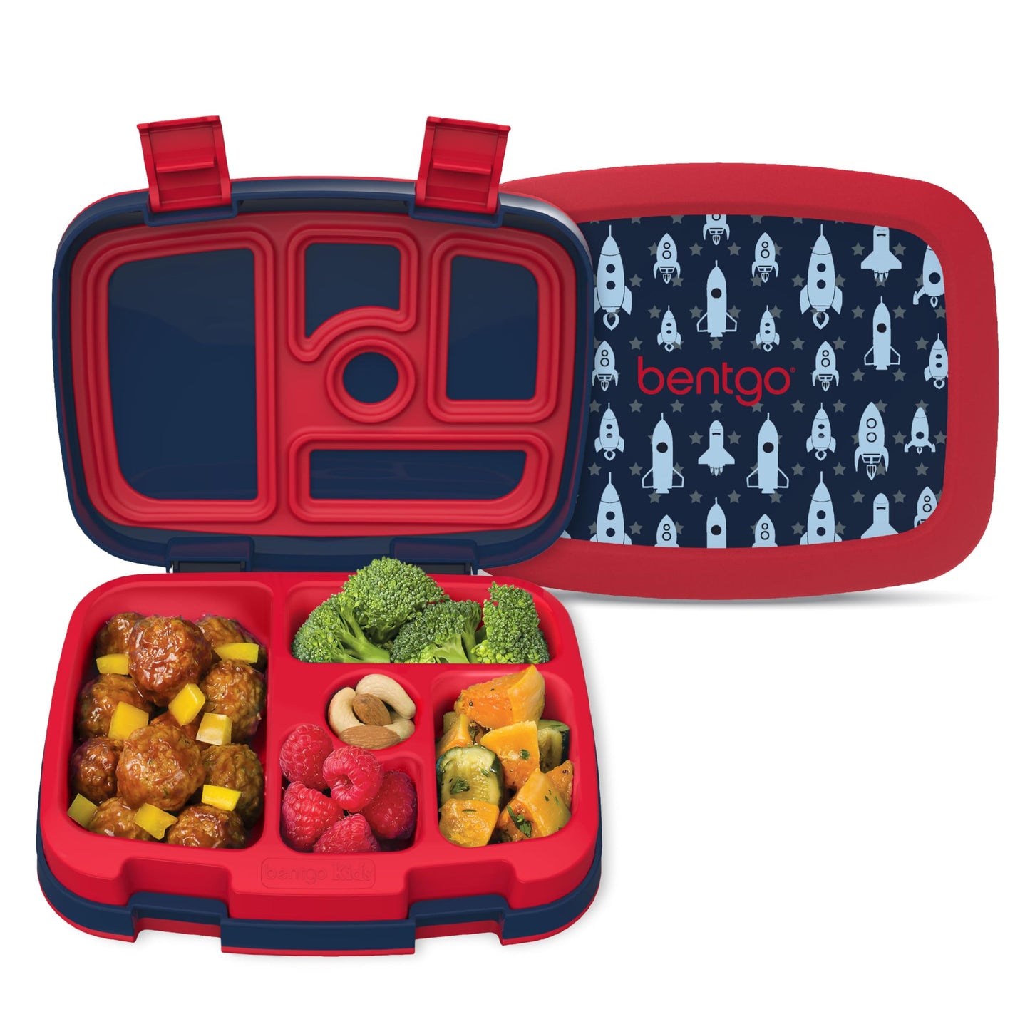 Bentgo Kids Prints Leak-Proof, 5-Compartment Bento-Style Kids Lunch Box - Ideal Portion Sizes for Ages 3-7, Durable, Drop-Proof, Dishwasher Safe, & Made with BPA-Free Materials (Rocket)