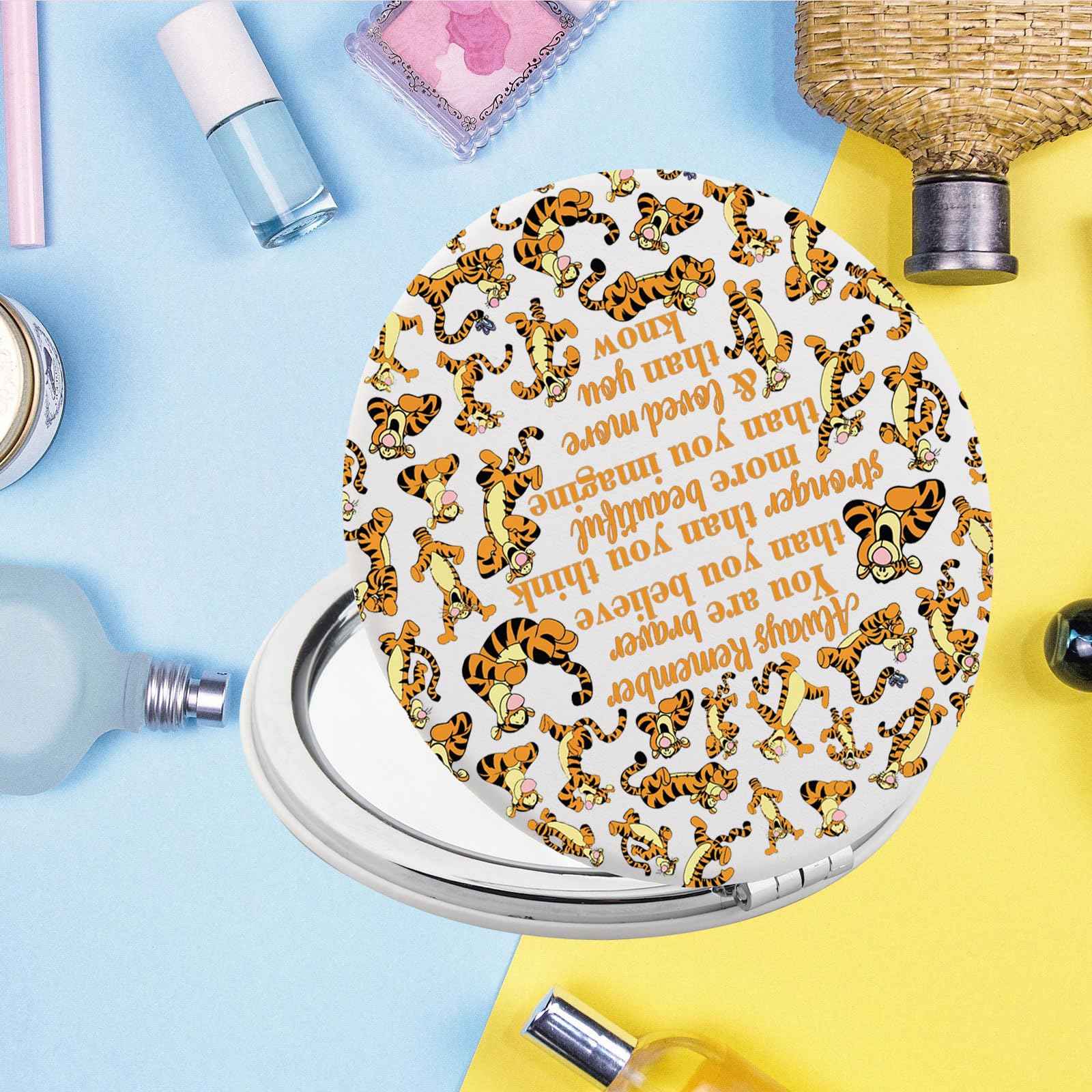KEYCHIN Tiger Pocket Mirror Cartoon Movie Fans Gifts You are Braver Stronger Smarter Than You Think Compact Makeup Mirror (Tiger-White)