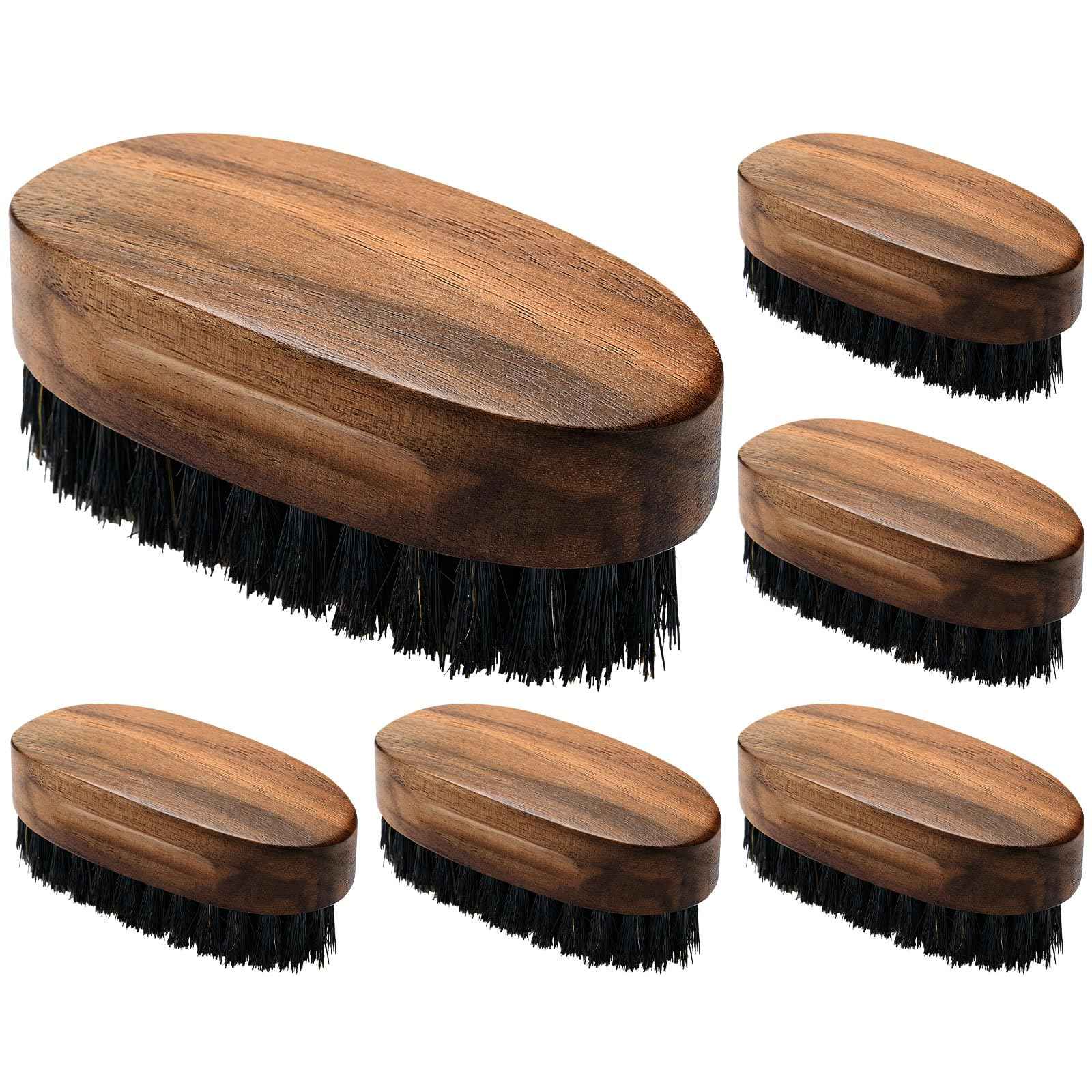 Hushee 6 Pcs Boar Bristle Beard Brush for Men's Mustache Care, 3.35 Inch Small Boar Hair Beard Brush with Black Walnut Wood for Travel, Mens Birthday Gifts for Husband, Son, Father, Grandpa