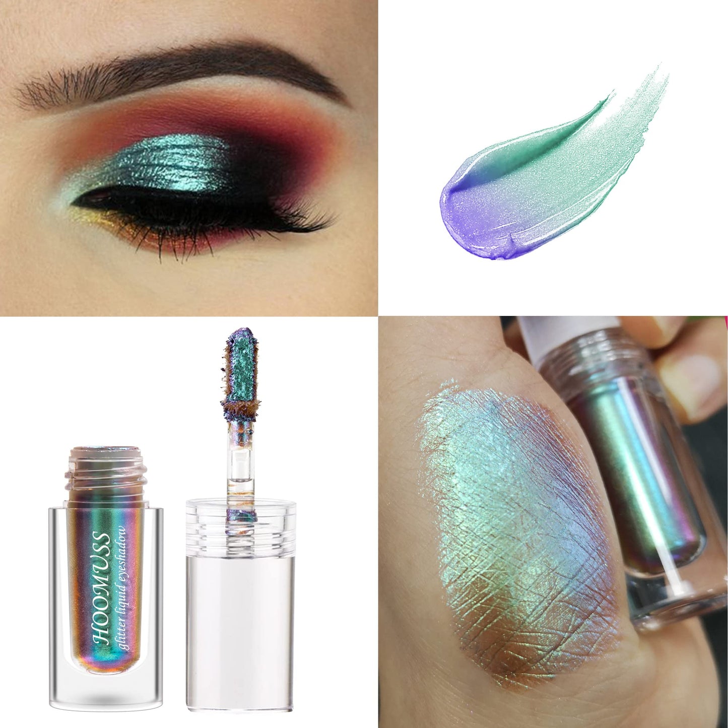 HOOMUSS Glitter Liquid Eyeshadow, 3Colors Chameleon Liquid Metallic Eyeshadows Holographic Glitter Multichrome Eye Makeup Set, Long Lasting Wearing, Highly Pigment, Quick-Drying (1+2+6)