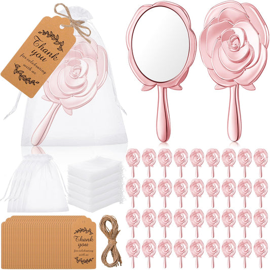 Suzile 36 Set Rose Handheld Mirrors Bulk for Guests Party Favor Quinceanera Gift Wedding Party Favors Include Vintage Handheld Mirrors and Thank You Tags with Organza Bags for Birthday(Rose Gold)