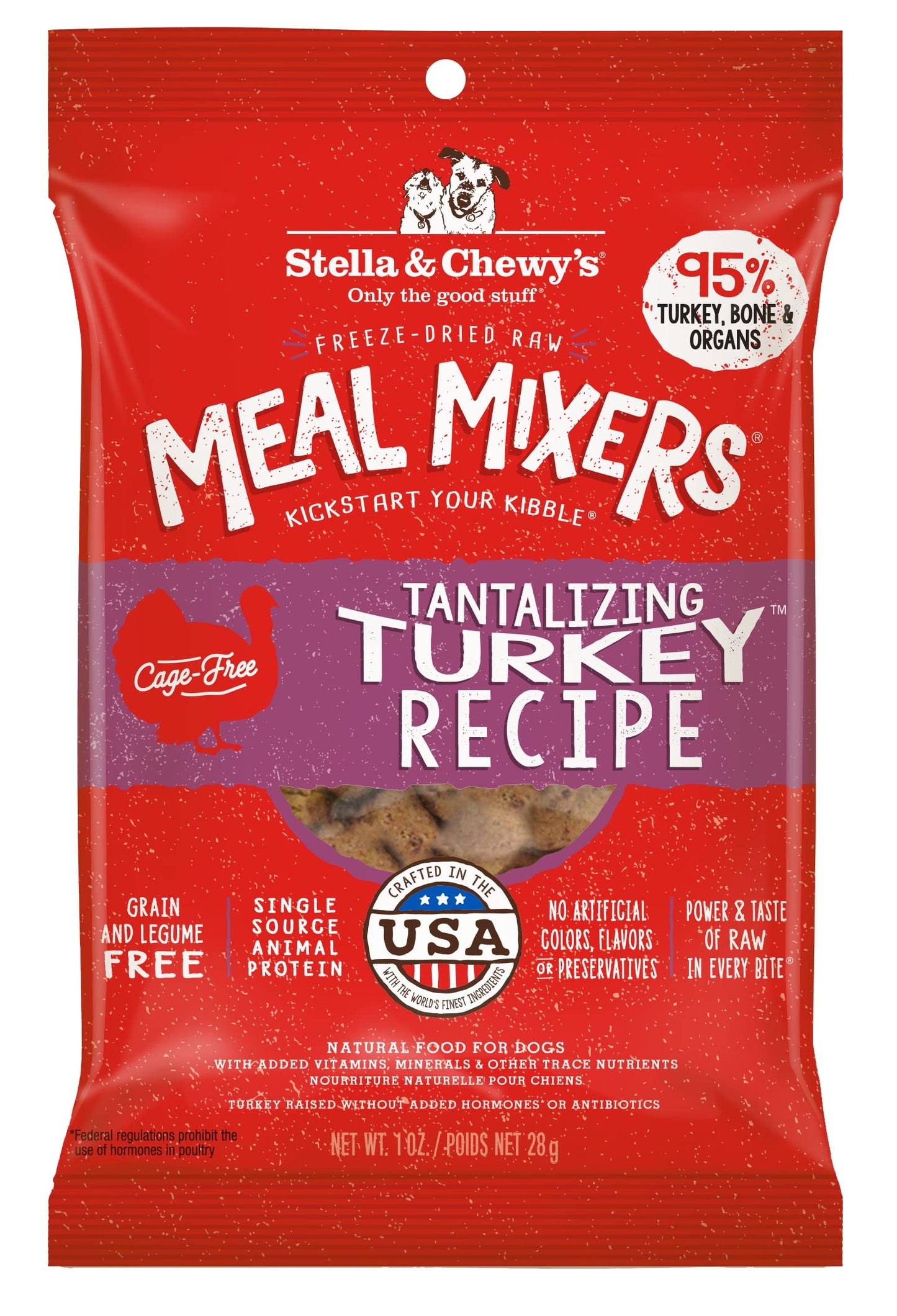 Stella & Chewy's Freeze Dried Raw Tantalizing Turkey Meal Mixer – Dog Food Topper for Small & Large Breeds – Grain Free, Protein Rich Recipe – 1 oz Bag