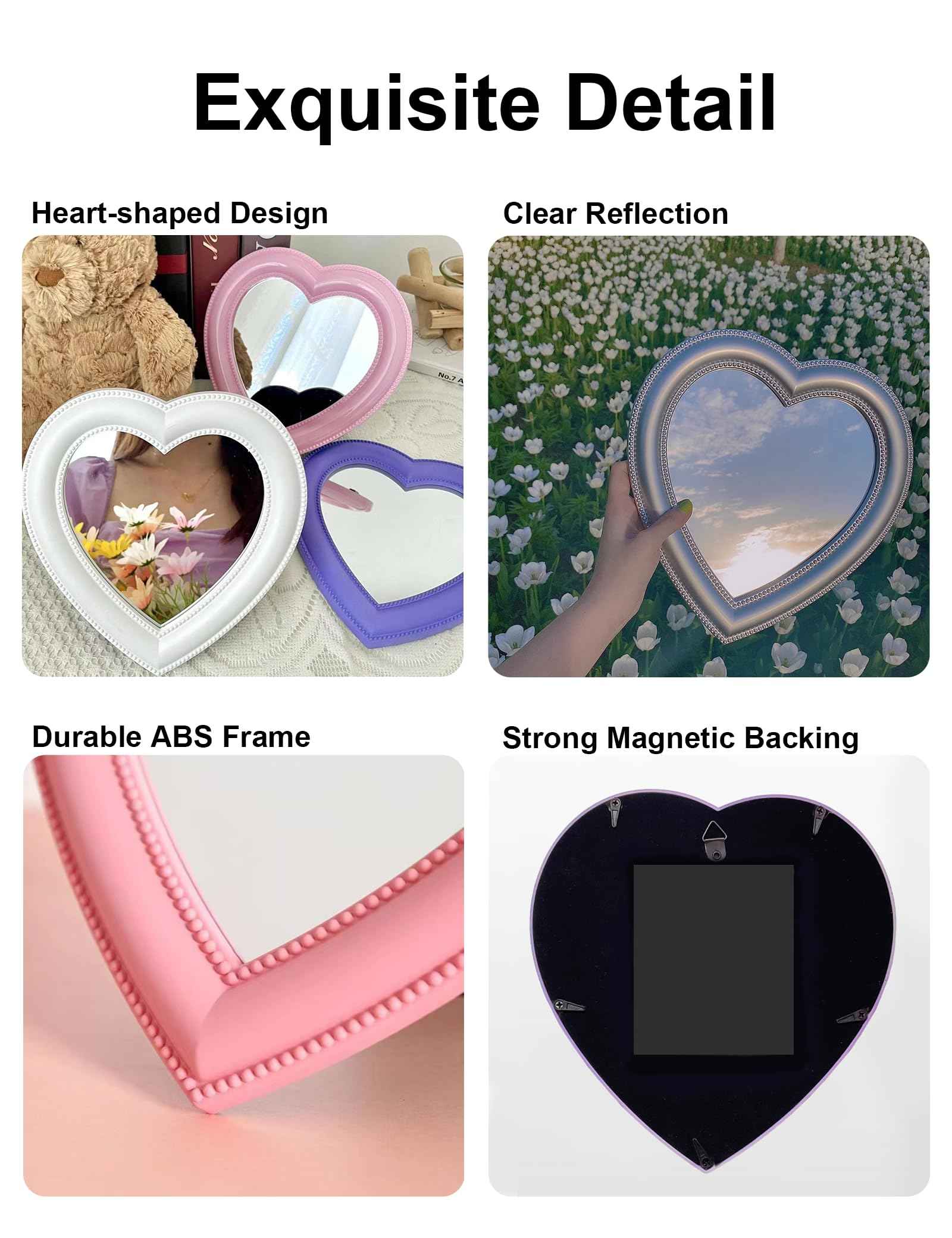 dbfdpsey Magnetic Heart Mirror, 6.9"x7.3", School & Office Cabinet Mirror, Magnetic Makeup Mirror for Girls, Bathroom & Gym Locker (Purple)