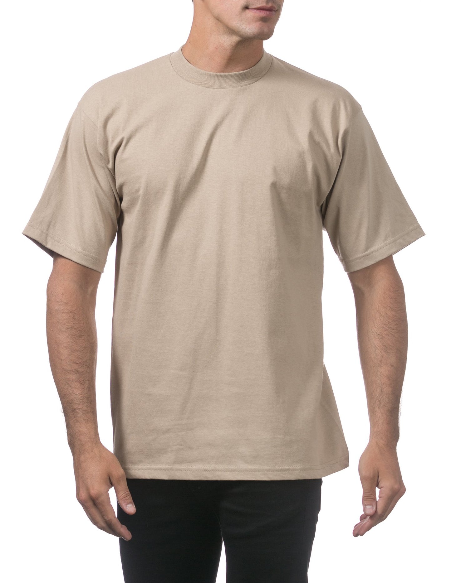 Pro Club Men's Heavyweight Cotton Short Sleeve Crew Neck T-Shirt, Khaki, Small