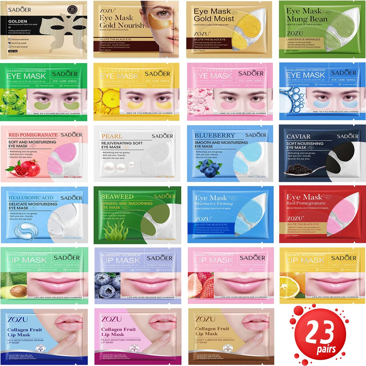 Meleell 23 Pairs Collagen Under Eye Patches，Gold Under Eye Mask For Removing Dark Circles, Puffiness & Wrinkles，Eye Mask Skincare For Puffy Eyes With Hyaluronic Acid，Eye Bags Treatment For Women