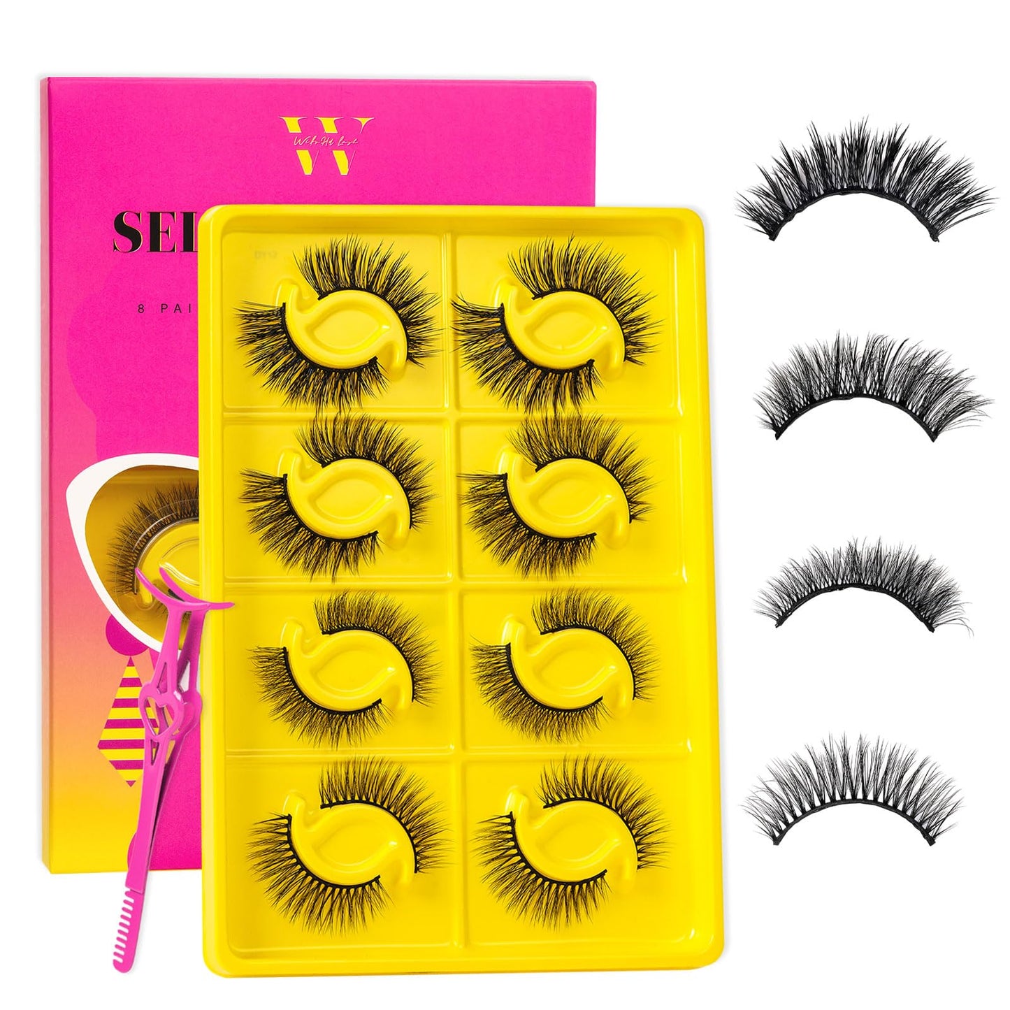 Self Adhesive Eyelashes Lash Clusters 8 Pairs Reusable Adhesive Eyelashes,No Glue Needed,No Sticky Residue Lashes with Tweezers for Diy Lashes Extension at Home by WLFRHD(4Styles08,D-Mix8-18mm Kit)