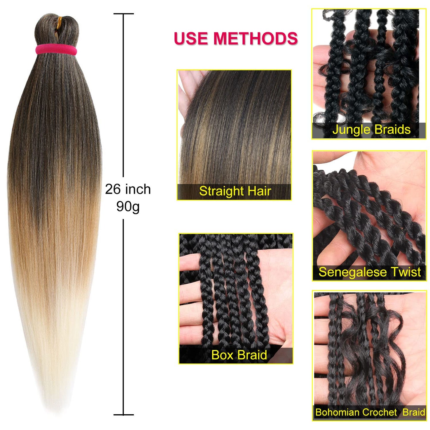 Leeven 26 Inch 8 Packs Brown Pre Stretched Braiding Hair Soft Yaki Texture Synthetic Crochet Braids Hair For Women Hot Water Setting Easy Braiding Hair For Braids Twist (30#)