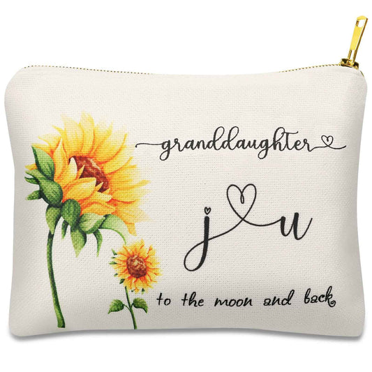 Granddaughter Gifts from Grandma Grandpa, Blessing Gift for Granddaughter, Linen Makeup Toiletry Bags for Women, Granddaughter Birthday Christmas Goodbye Graduation Gifts
