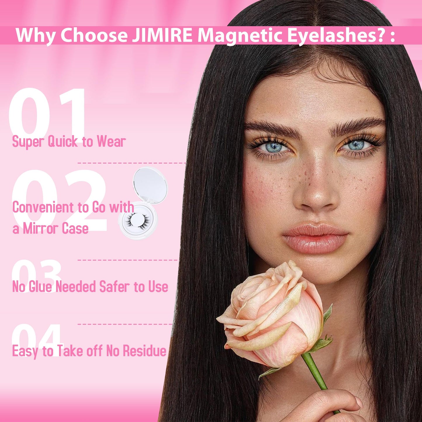 JIMIRE Natural Magnetic Eyelashes Wispy Magentic Lashes Reusable Clear Band Magnetic Eyelashes Kit with Applicator No Glue Needed Magnetic Lashes for All Day Comfort and Easy Wear and Remove