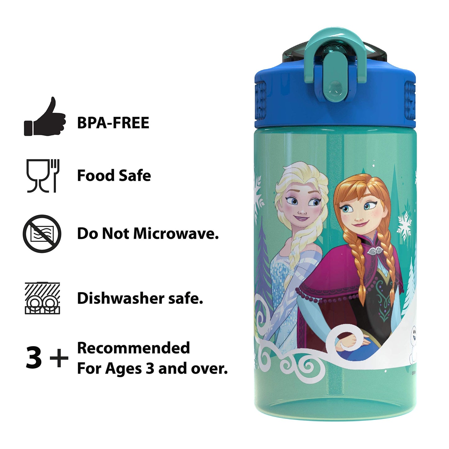 Zak Designs Disney Frozen 16 ounce Water Bottle, Anna & Elsa