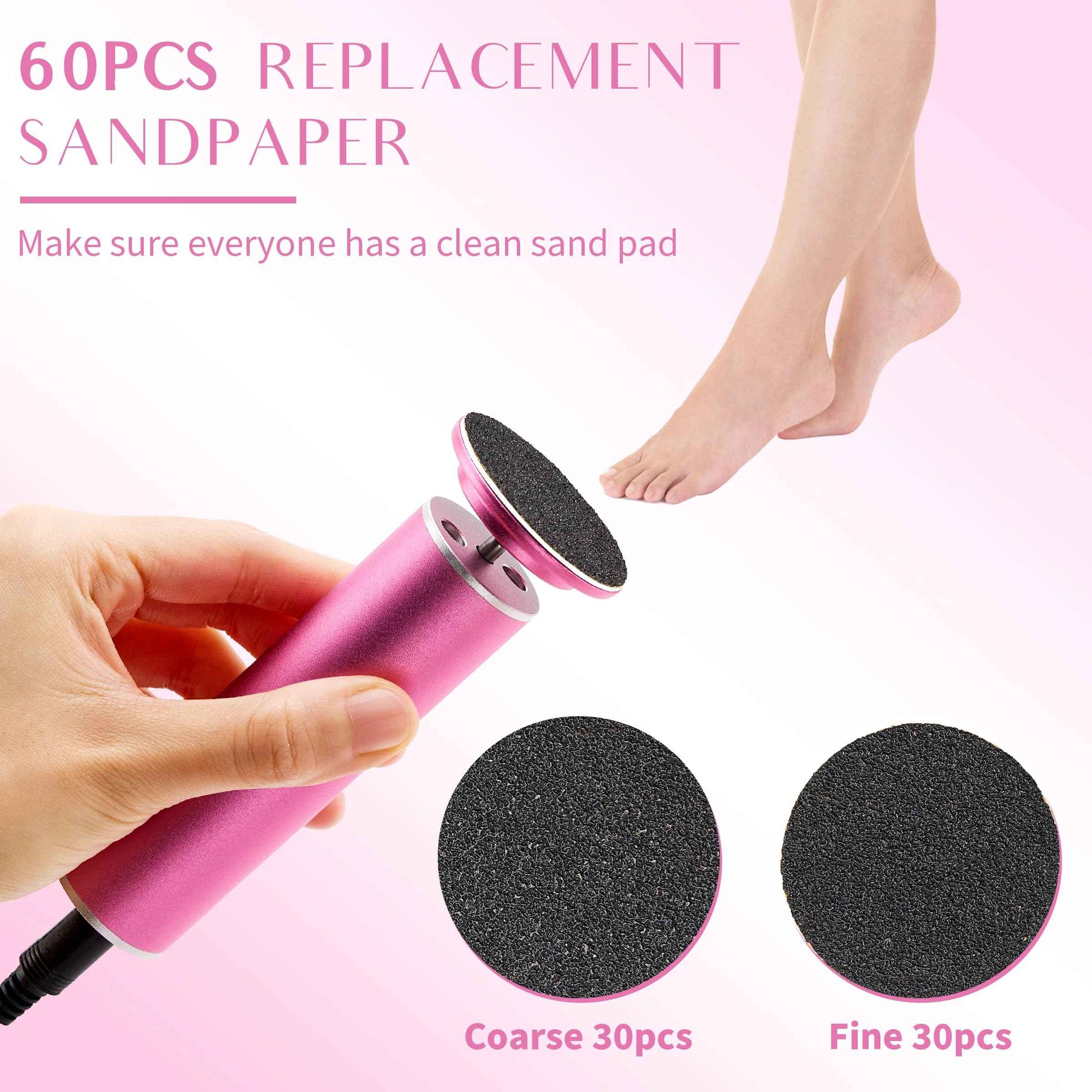Electric Foot Callus Remover, Electric Foot Filer with 60 Pcs Replacement Sandpaper, Self-Adhesive Foot Sander with 360℃ Rotation, Aluminum Shell, Large Filing Area, and Adjustable Speed Controller