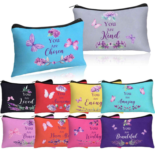 Shinylin 10 Pcs Christmas Christian Gift for Women Faith Religious Makeup Bag Inspirational Christian Gift Bible Verse Scripture Toiletry Bag Canvas Pouch for Xmas Party Stocking Stuffer(Colorful)